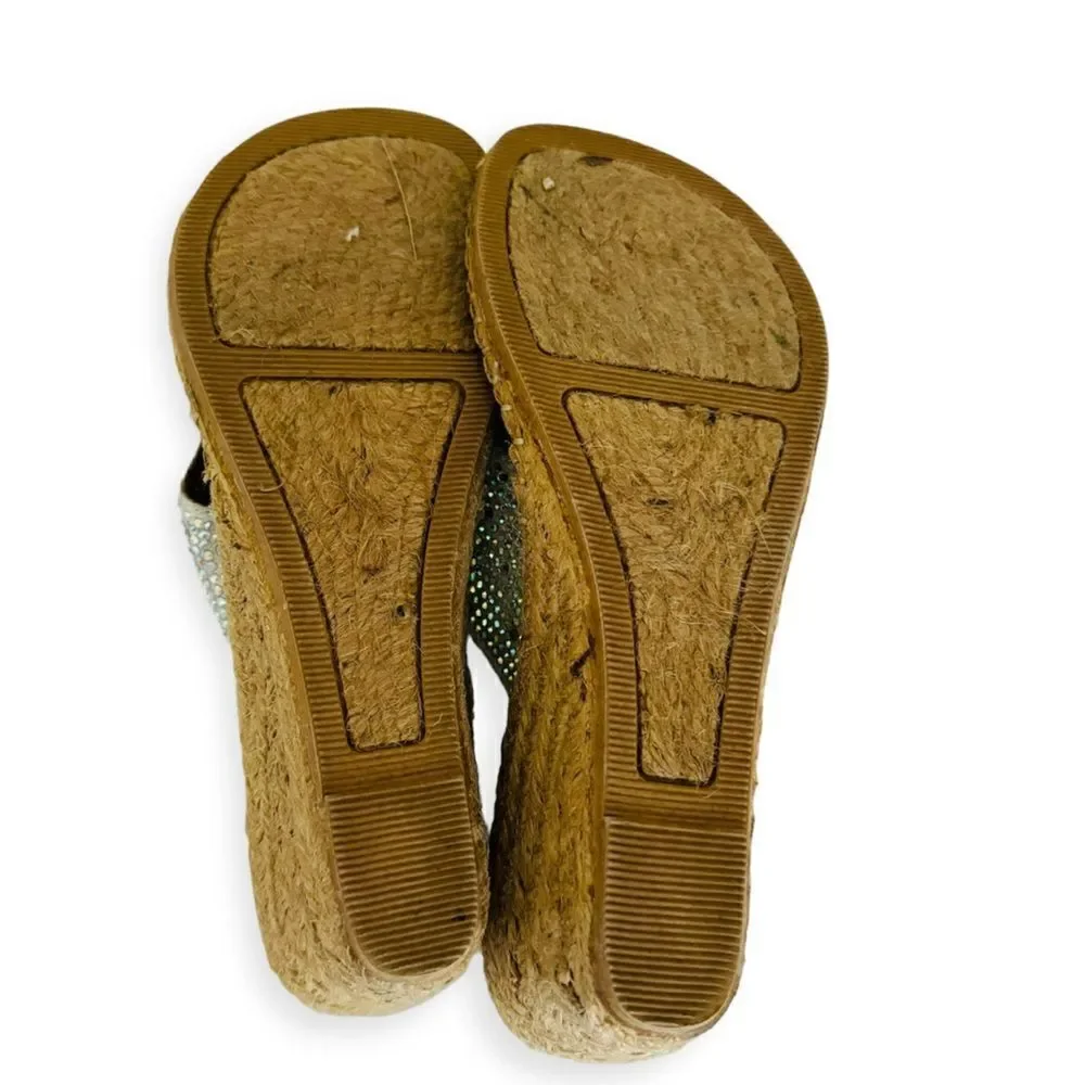 White Mountain Silver Beachball Espadrille Wedge Sandal Size 8